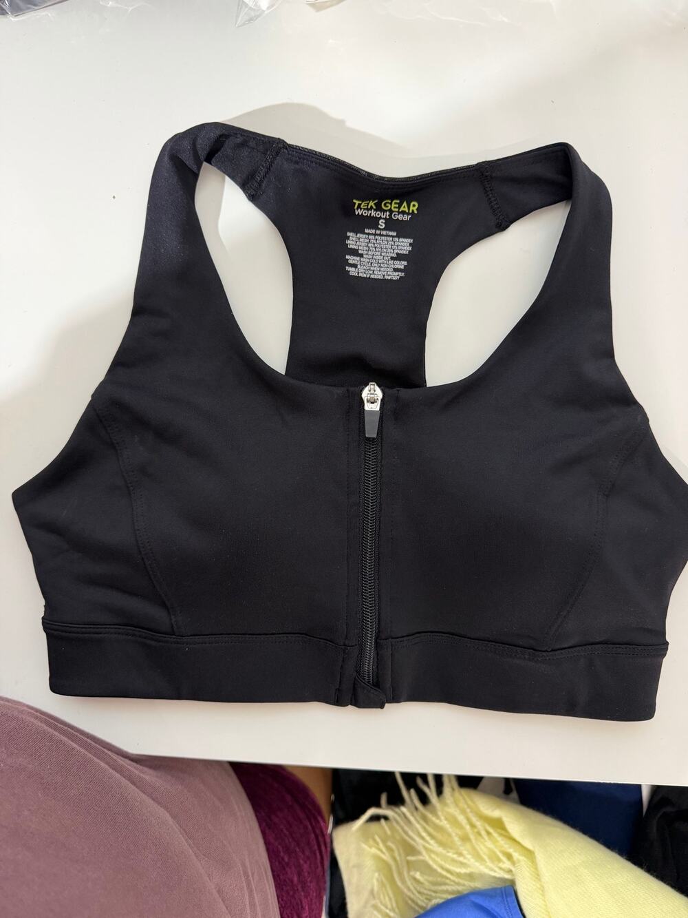 Tek Gear Women’s Small Black Front-Zip Racerback Sports Bra Workout